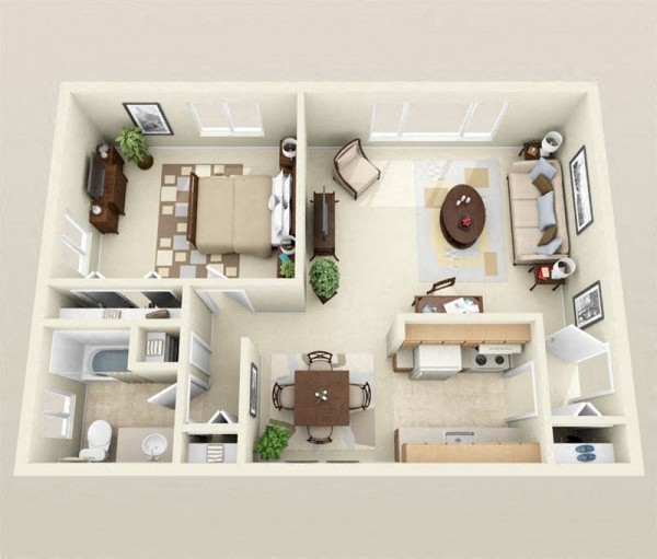 Floor plan for 1 bed, 1 bath, 800 sqft